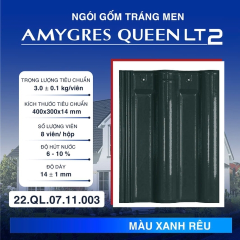 Ngói gốm tráng men Á MỸ QUEEN LT2 (2 lỗ vít) - 003 - MÀU XANH RÊU