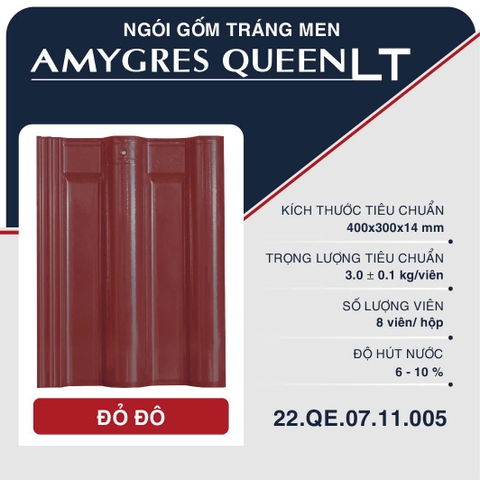 Ngói sóng tráng men Á MỸ QUEEN LT (2 lỗ vít) - 005 - ĐỎ ĐÔ