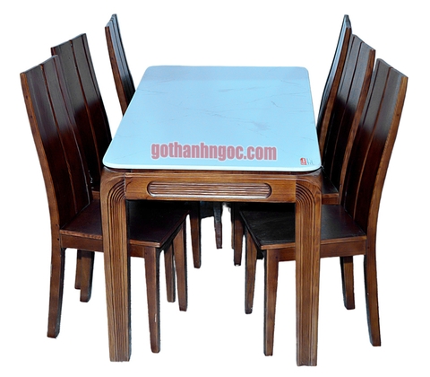 Bộ bàn ăn 6 ghế gỗ sồi BA10 mặt bàn đá sang trọng