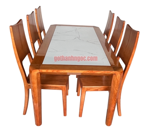 Bộ bàn ăn 6 ghế gỗ sồi mặt đá BA14 sang trọng