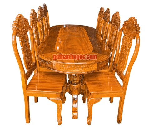 Bộ bàn ăn lá tây 8 ghế sang trọng từ gỗ tràm