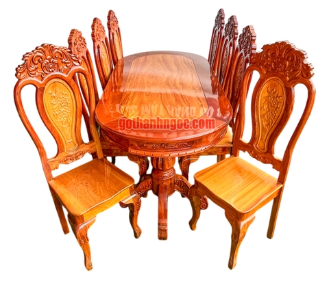 Bộ bàn ăn 8 ghế gỗ căm xe mặt gỗ bên cao cấp BA02