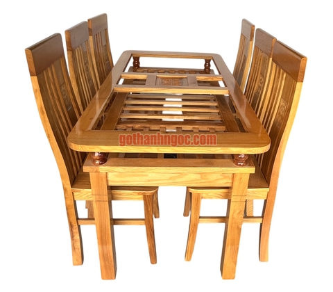 Bộ bàn ăn 6 ghế 2 tầng gỗ sồi sang trọng BA06