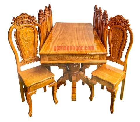 Bộ bàn ăn hoa lá tây 8 ghế gỗ bên BA16