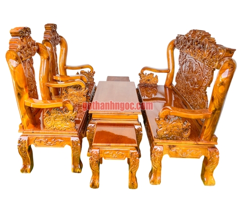 Bộ bàn ghế bát tiên gỗ tràm bông vàng 6 món tay 12