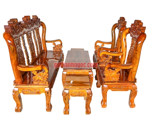 Bộ salon tam nghê vờn cầu tay 10 gỗ tràm 6 món TN08