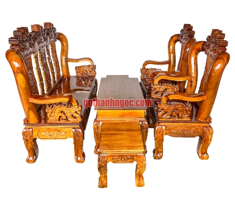 Bộ salon Tứ Linh 6 món tay 12 gỗ tràm bông vàng