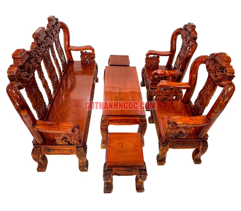 Bộ salon cá chép hóa rồng tay 10 gỗ tràm