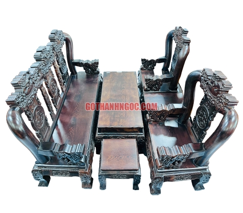 Bộ salon tam nghê vờn cầu gỗ mun 6 món tay 12