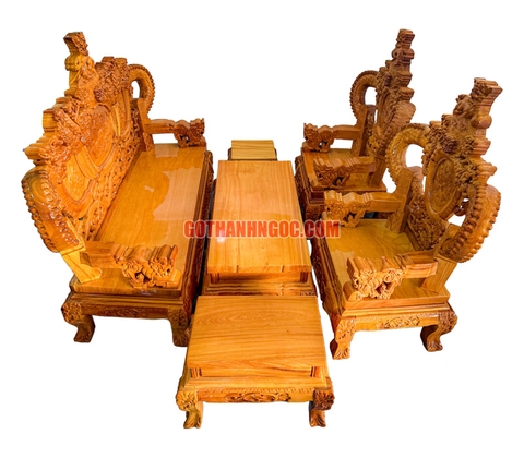 Bộ bàn ghế nghê đỉnh tay khuỳnh 12 gỗ bên