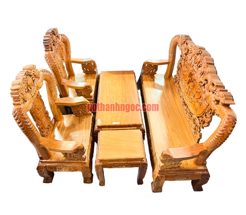 Salon rồng bát tiên gỗ bên tay 12 phủ sơn bóng mờ