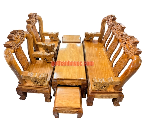 Bộ bàn ghế salon lân vờn cầu gỗ bên 6 món tay 12