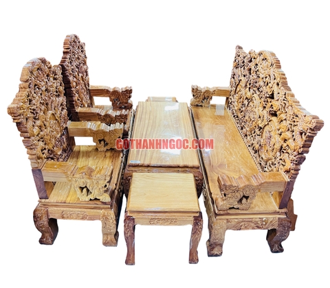Bộ salon cửu long tựa liền 6 món gỗ bên