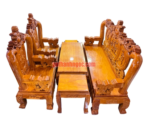Bộ salon lân vờn cầu gỗ bên tựa liền 6 món tay 12