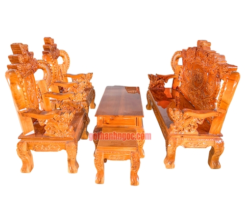 Bộ ghế salon nghê tay khuỳnh 6 món gỗ tràm