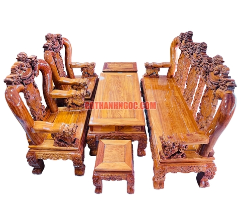 Salon nghê tựa tứ linh 6 món tay 14 gỗ hương đá