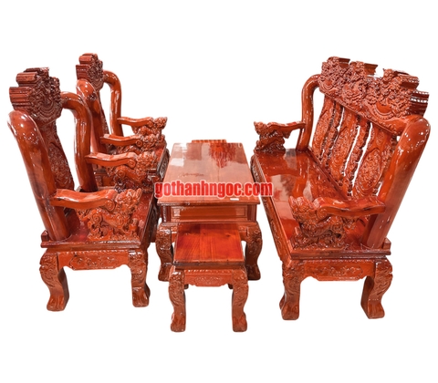 Bộ salon nghê VIP 6 món mặt 3cm gỗ tràm