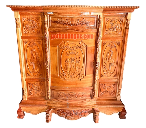 Tủ thờ chạm Phúc Lộc Thọ gỗ bên