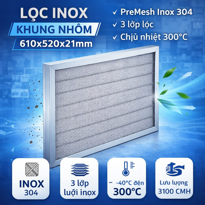 Lọc inox khung nhôm 610x520x21mm
