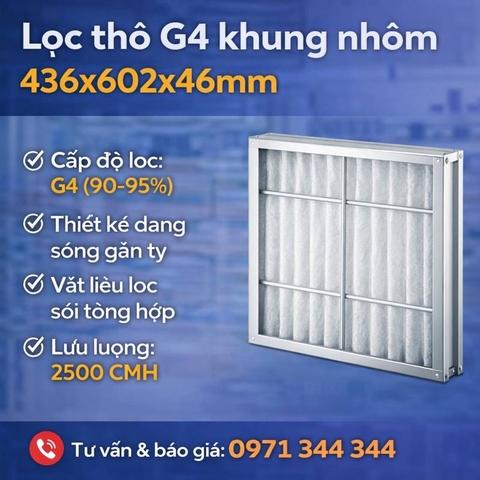 Lọc thô G4 khung nhôm 436x602x46mm