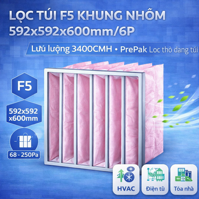 Lọc túi F5 khung nhôm 592x592x600mm/6P