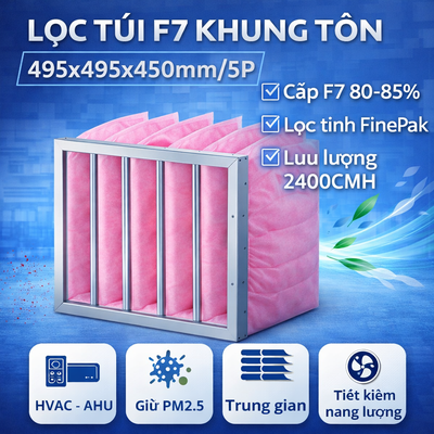 Lọc túi F7 khung tôn 495x495x450mm/5P