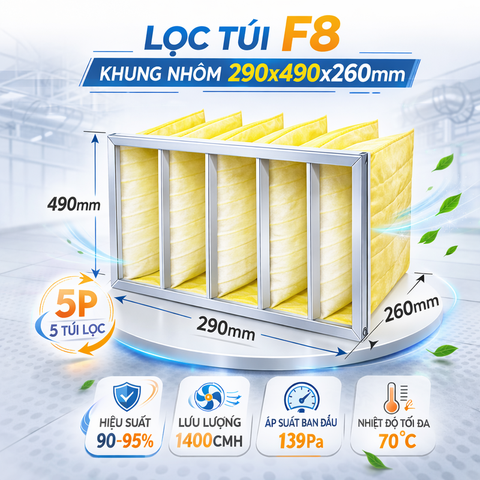 Lọc túi F8 khung nhôm 290x490x260mm/5P