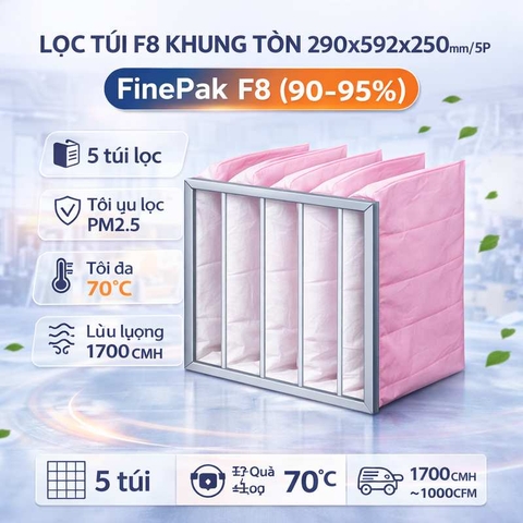 Lọc túi F8 khung tôn 290x592x250mm/5P