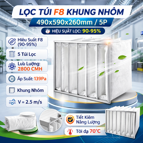 Lọc túi F8 khung nhôm 490x590x260mm/5P
