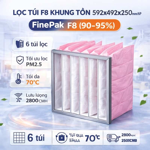 Lọc túi F8 khung tôn 592x492x250mm/6P