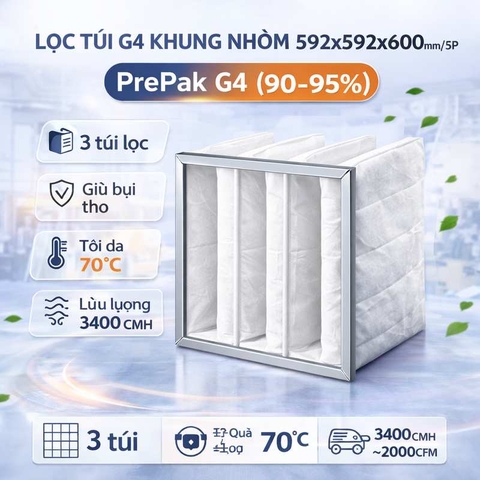Lọc túi G4 khung nhôm 592x592x600mm/3P