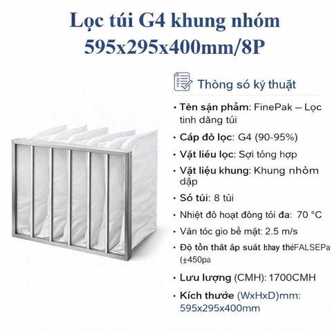 Lọc túi G4 khung nhôm 595x295x400mm/8P