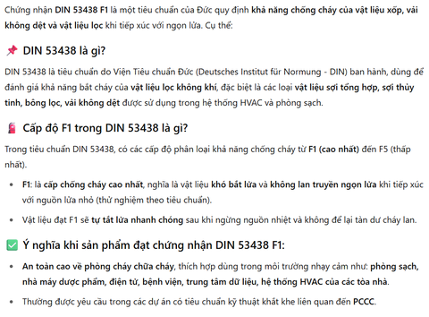 Chứng nhận DIN 53438 F1 là gì?