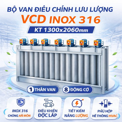 Bộ van điều chỉnh lưu lượng VCD Inox 316, KT (1300x2060)mm