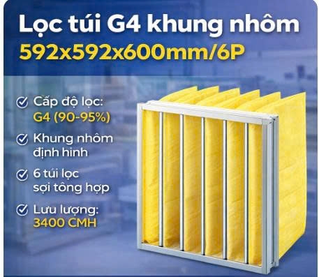 Lọc túi G4 khung nhôm 592x592x600mm/6P
