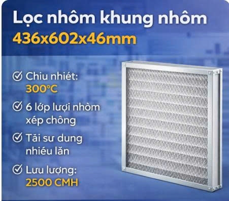 Lọc nhôm khung nhôm 436x602x46mm