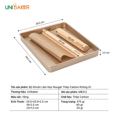 Bộ khuôn làm kẹo Nougat thép carbon không gỉ Unibaker