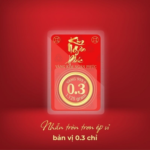 Nhẫn 0.3 chỉ tròn trơn ép vỉ Kim Ngân Phúc bản vị