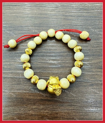 Vòng dâu tằm mix charm vàng 24k