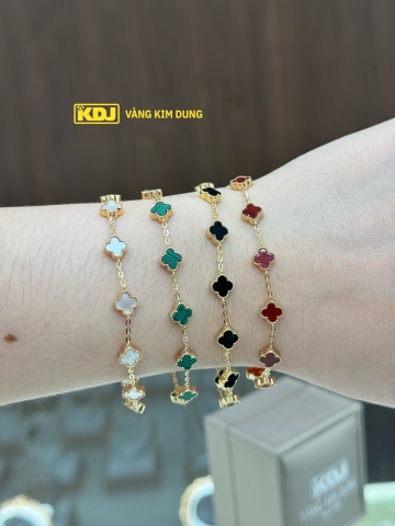 Lắc tay cỏ 4 lá đủ màu phong thuỷ vàng 10k