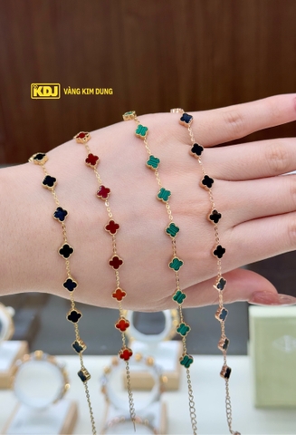 Lắc tay cỏ 4 lá đủ màu phong thuỷ vàng 10k