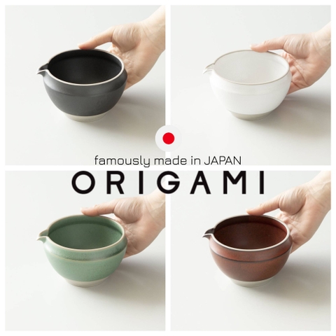 Bát ORIGAMI Katakuchi chawan sứ Liston cao cấp để pha matcha (100% Made in Japan)