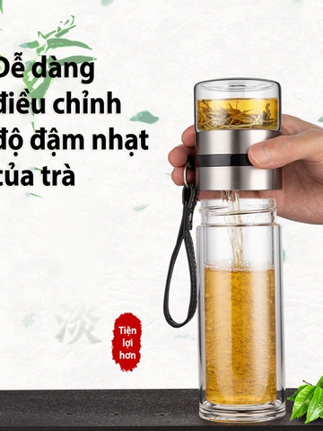 Bình pha trà thủy tinh 2 lớp cao cấp, màng lọc bằng inox 304