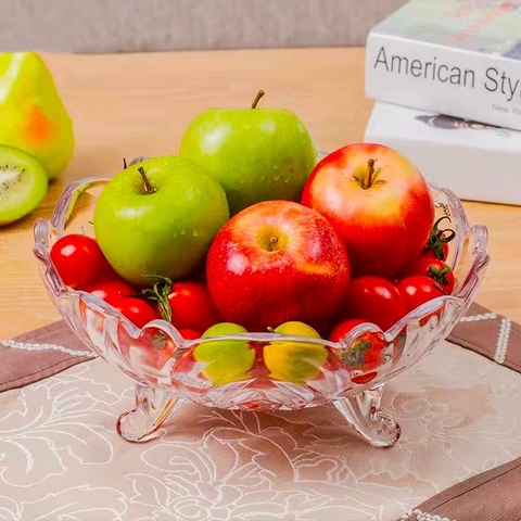 Đĩa ba chân thủy tinh đựng hoa quả, Bánh kẹo, Mứt thạch, Trân châu, Thả hoa...