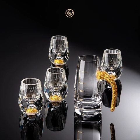 Sét bình ly rượu pha lê mạ vàng 24K