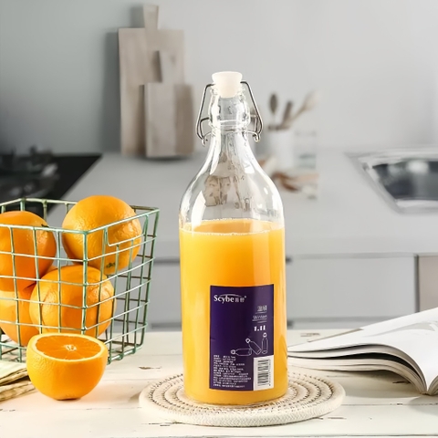 Chai thủy tinh gọng kẽm tròn chuyên dụng đựng nước hoa quả lên men, nước ép hoa quả