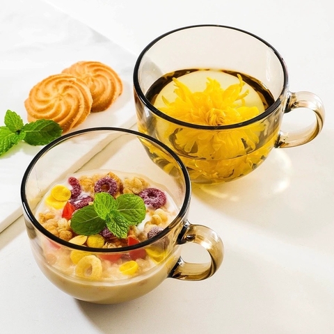 Cốc thủy tinh ngũ cốc, ly hổ phách pha trà, tô trộn sinh tố