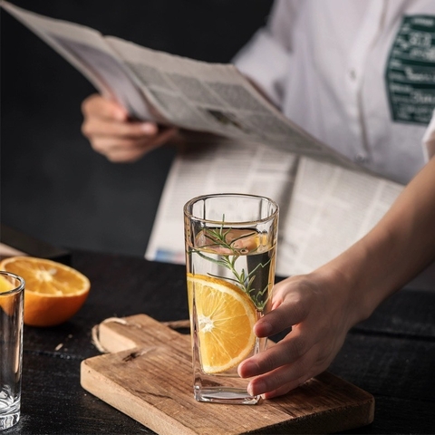 Cốc thủy tinh góc vuông, ly thủy tinh uống trà, cafe nhập khẩu chính hãng Thái Lan