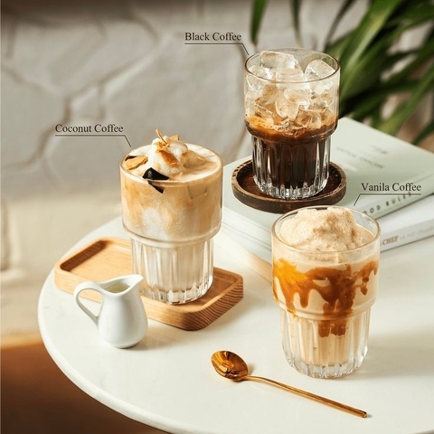 Ly 2 tầng đáy sọc pha lê 250ml, 320ml, ly thủy tinh chịu nhiệt uống nước, cafe