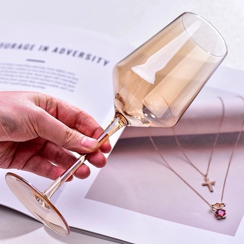 Bộ 6 ly vang, sâm panh thủy tinh vàng cao cấp 400ml